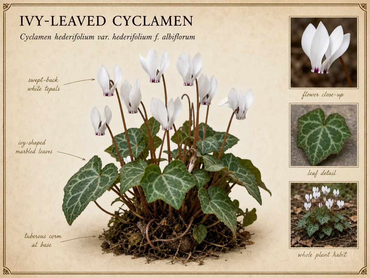 Ivy-Leaved Cyclamen (Cyclamen hederifolium var. hederifolium f. albiflorum)