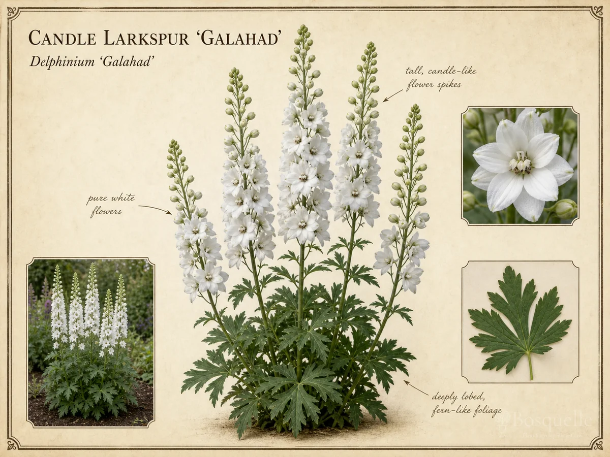 Candle Larkspur 'Galahad' — Cut spent spikes for a second flush