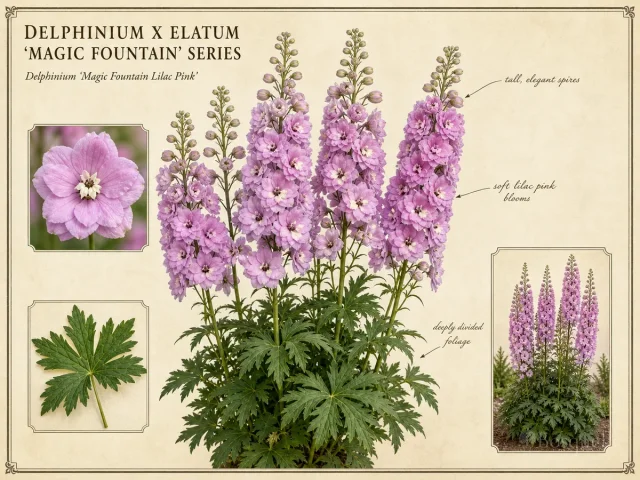 Delphinium x elatum ‘Magic Fountain’ Series (Delphinium ‘Magic Fountain Lilac Pink’)