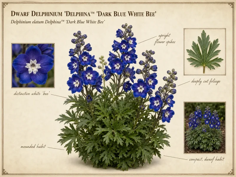 Dwarf Delphinium 'Delphina™ 'Dark Blue White Bee'
