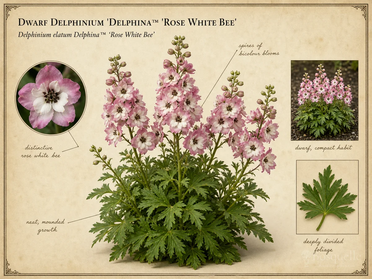 Dwarf Delphinium 'Delphina™ 'Rose White Bee'