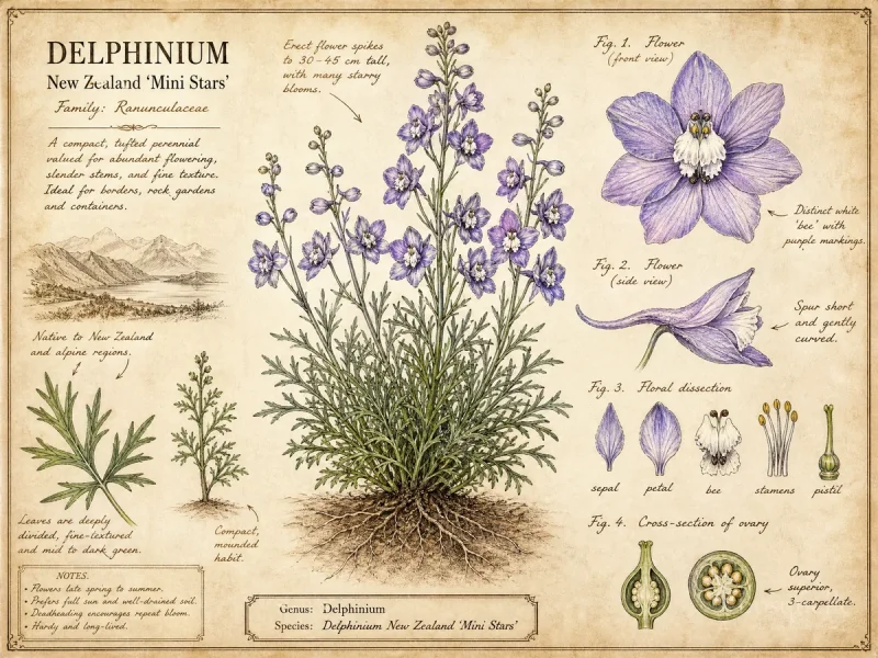 Mini Stars Delphinium (Delphinium New Zealand ‘Mini Stars’)