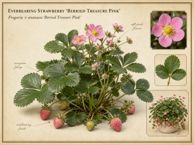 Everbearing Strawberry ‘Berried Treasure Pink’ (Fragaria × ananassa ‘Berried Treasure Pink’)