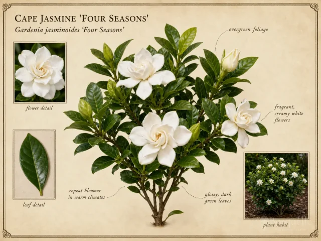 Cape Jasmine ‘Four Seasons’ (Gardenia jasminoides ‘Four Seasons’)