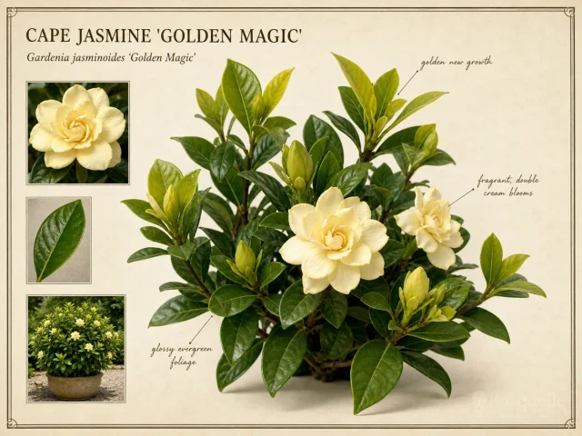 Cape Jasmine ‘Golden Magic’ (Gardenia jasminoides ‘Golden Magic’)