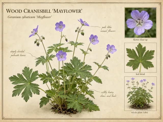 Wood Cranesbill 'Mayflower' — Mourning widow and woodland (7)