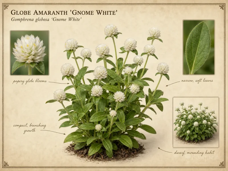 Globe Amaranth ‘Gnome White’ (Gomphrena globosa ‘Gnome White’)