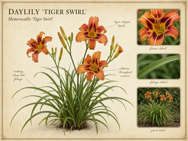Daylily ‘Tiger Swirl’ (Hemerocallis ‘Tiger Swirl’)