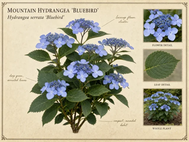 Mountain Hydrangea ‘Bluebird’ (Hydrangea serrata ‘Bluebird’)