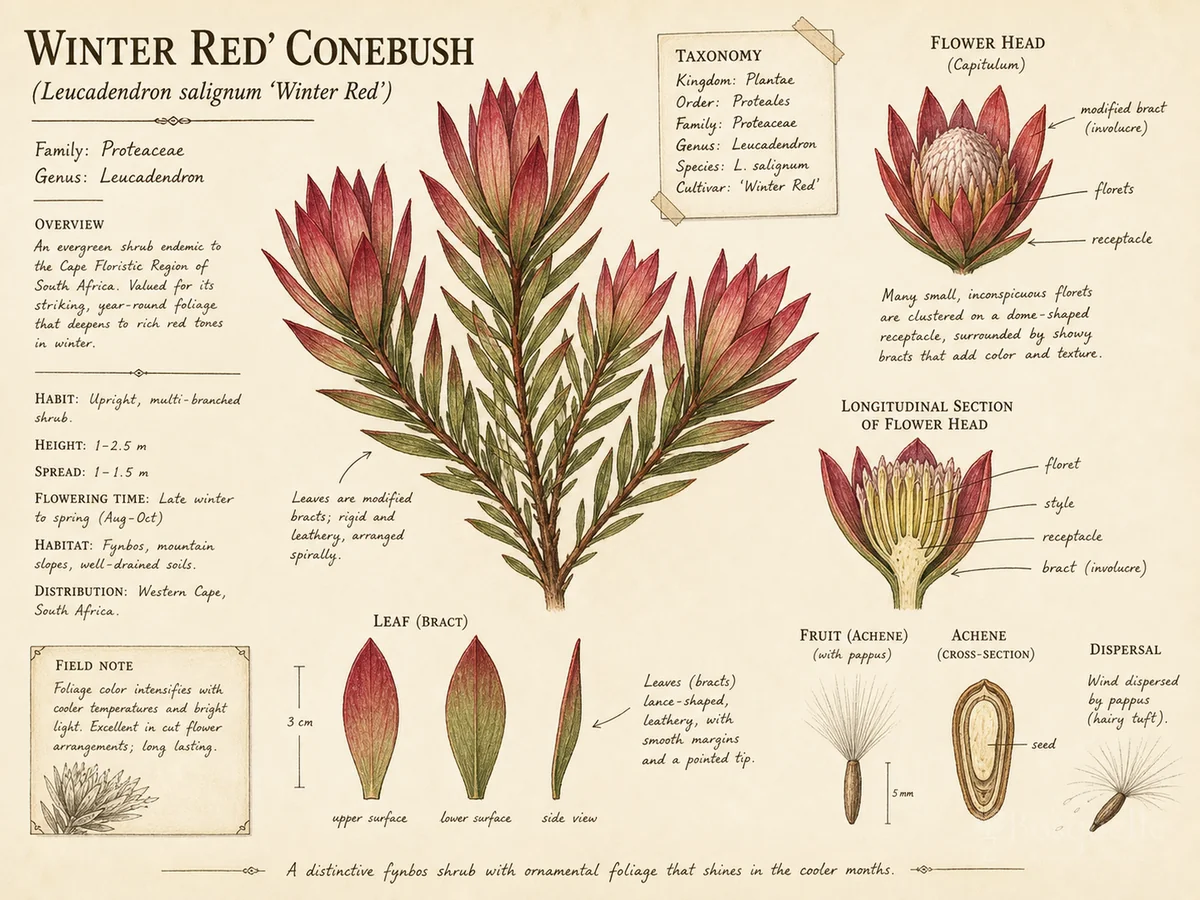 Winter Red’ Conebush (Leucadendron salignum ‘Winter Red’)