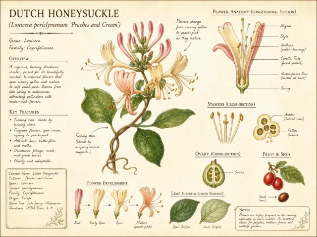 Dutch Honeysuckle (Lonicera periclymenum ‘Peaches and Cream’)