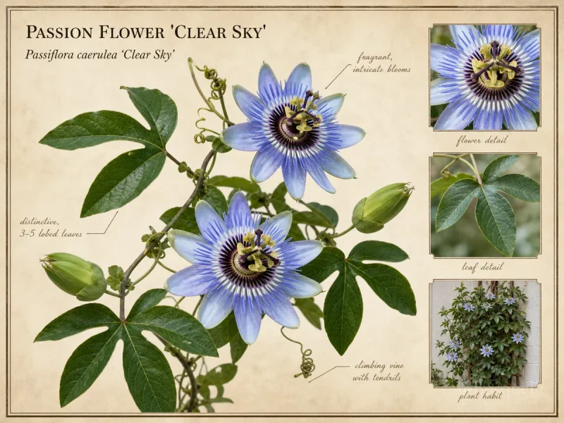 Passion Flower ‘Clear Sky’ (Passiflora caerulea ‘Clear Sky’)