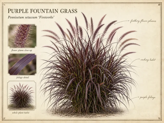 Purple Fountain Grass (Pennisetum setaceum ‘Fireworks’)
