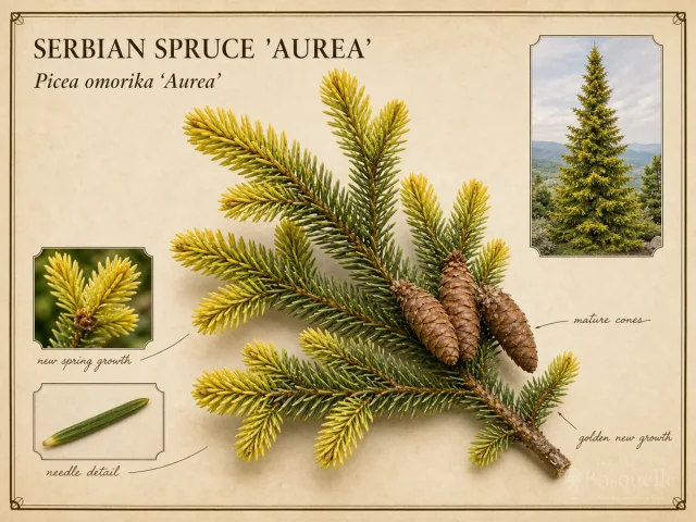 Serbian Spruce ‘Aurea’ (Picea omorika ‘Aurea’)