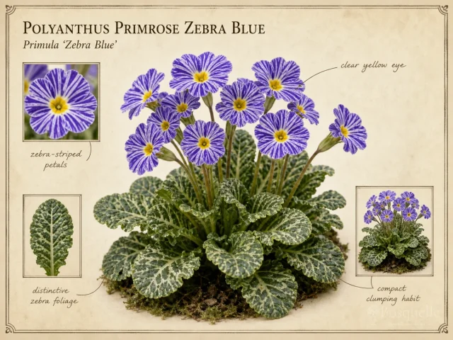 Polyanthus Primrose Zebra Blue (Primula ‘Zebra Blue’)