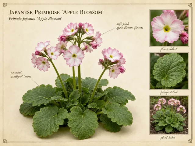 Japanese Primrose 'Apple Blossom' — Cool partial shade, moisture by type, a…
