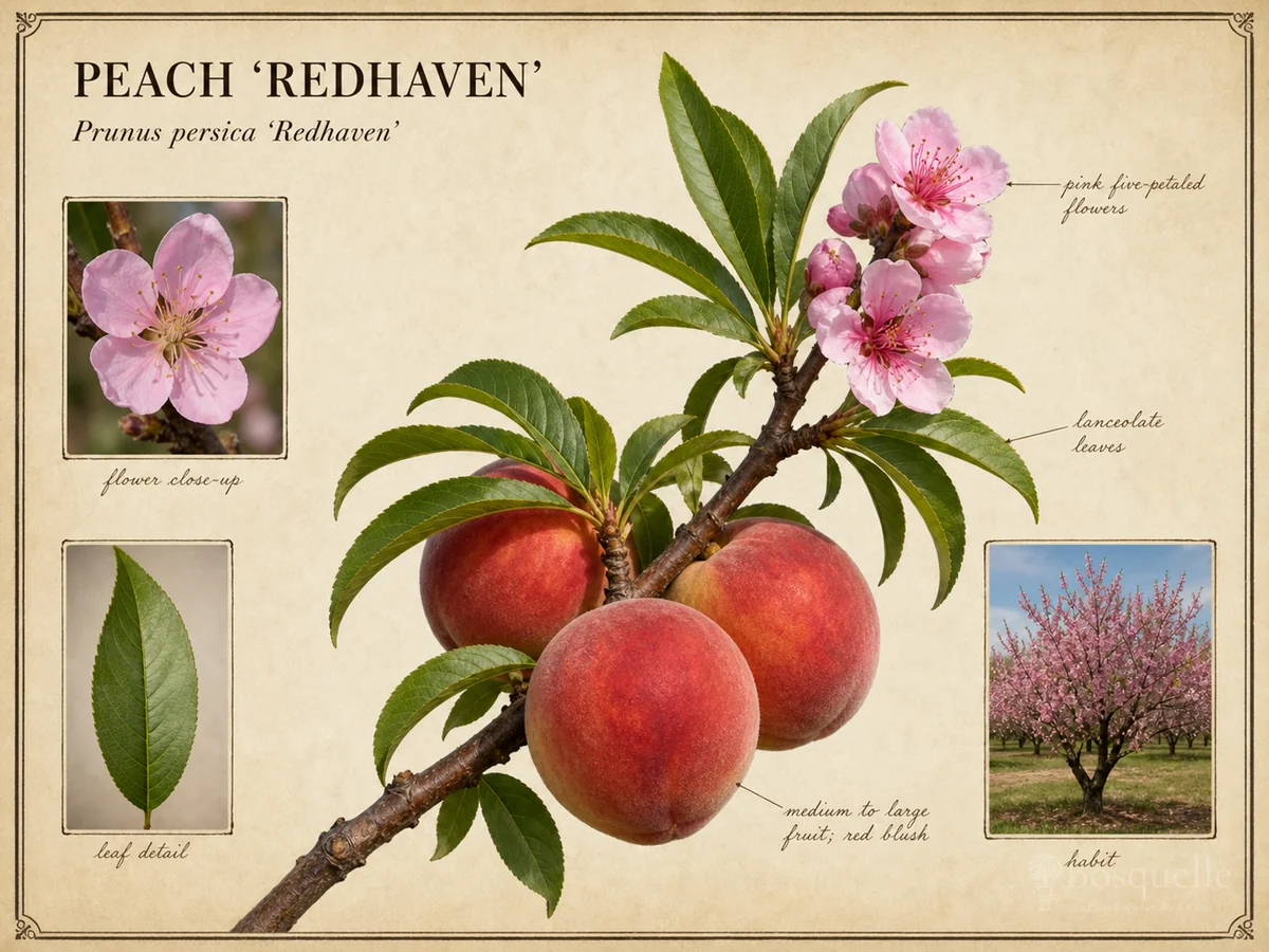 Peach 'Redhaven' botanical diagram