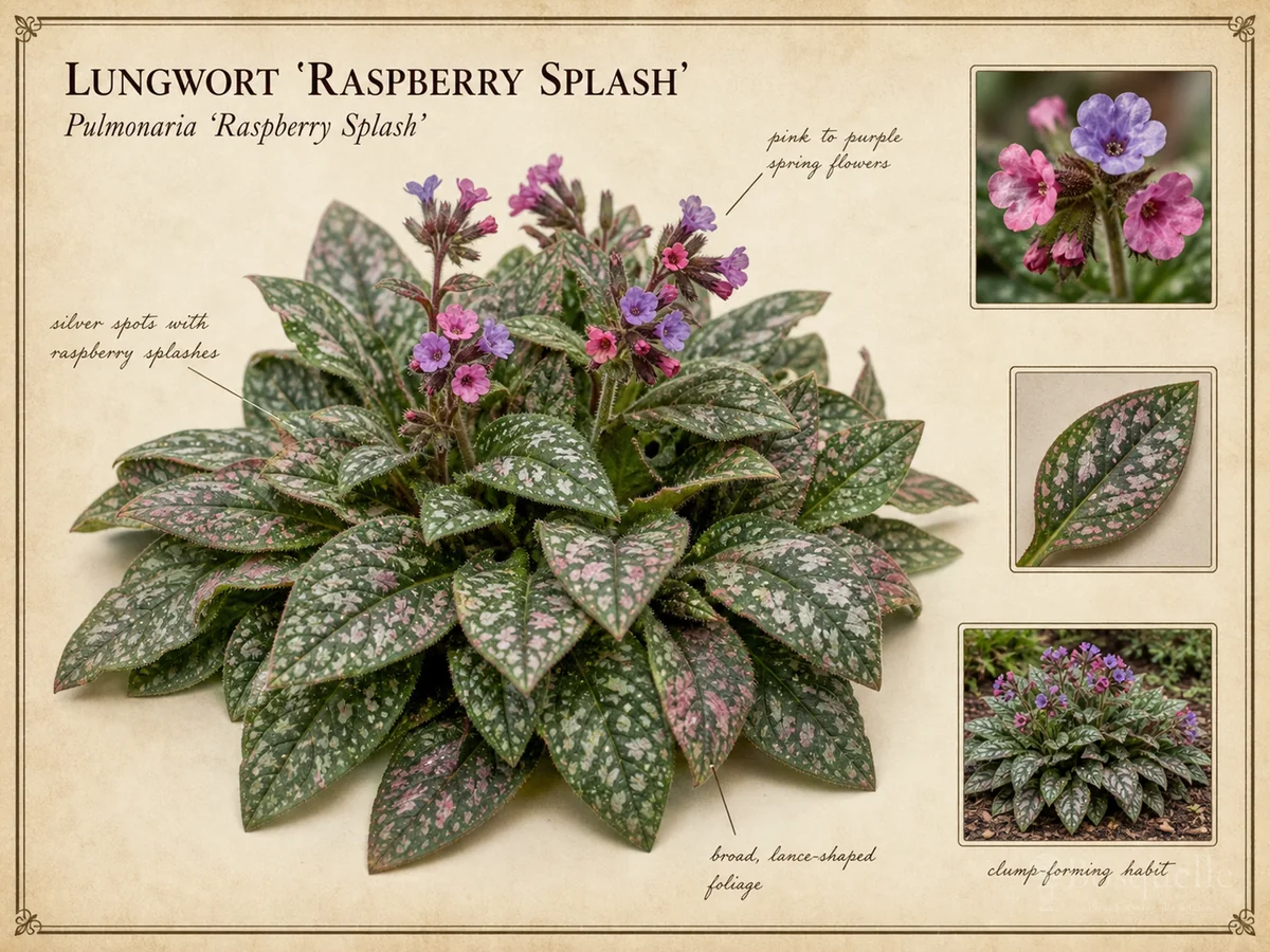 Lungwort 'Raspberry Splash' — Browse spot, silver, and blue-pink faces