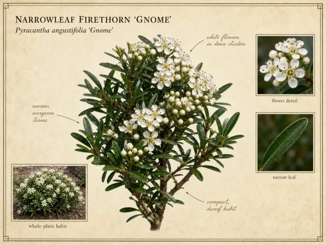 Narrowleaf Firethorn ‘Gnome’ (Pyracantha angustifolia ‘Gnome’)