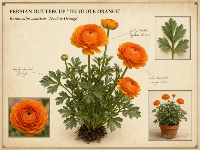 Persian Buttercup ‘Tecolote Orange’ (Ranunculus asiaticus ‘Tecolote Orange’)