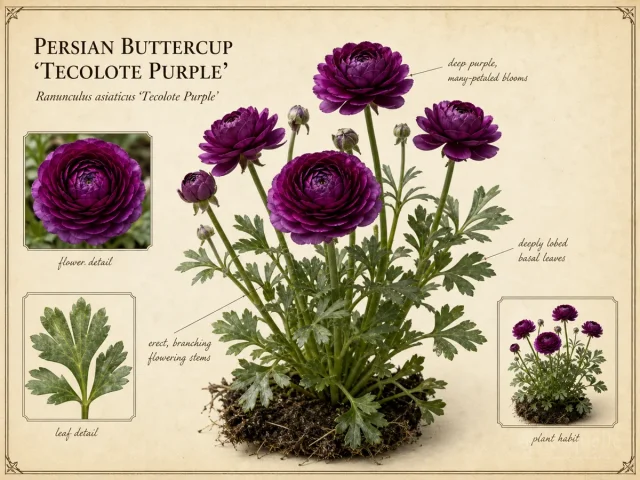 Persian Buttercup ‘Tecolote Purple’ (Ranunculus asiaticus ‘Tecolote Purple’)