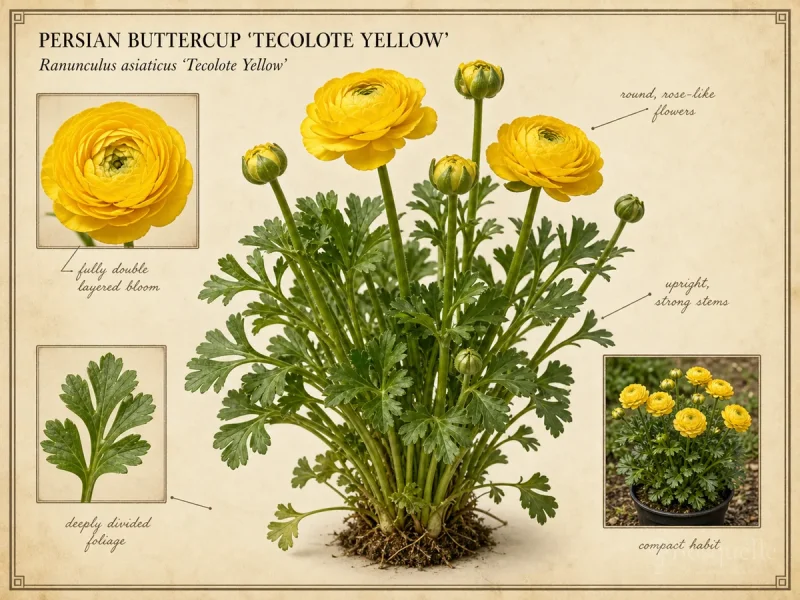 Persian Buttercup ‘Tecolote Yellow’ (Ranunculus asiaticus ‘Tecolote Yellow’)