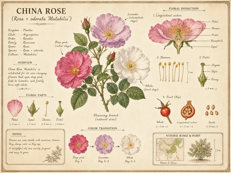 China Rose (Rosa × odorata ‘Mutabilis’)
