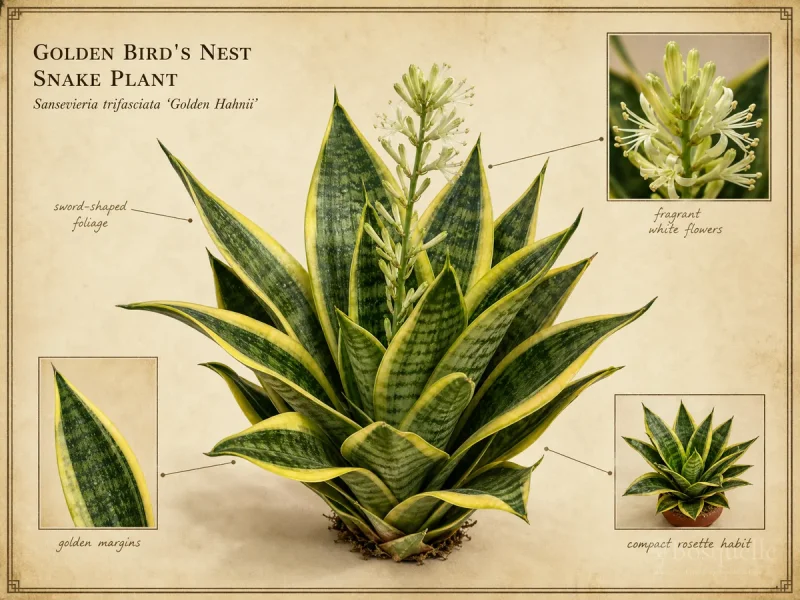 Golden Bird's Nest Snake Plant botanical diagram