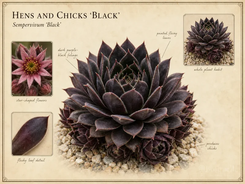 Hens and Chicks 'Black' botanical diagram