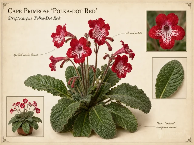 Cape Primrose ‘Polka-dot Red’ (Streptocarpus ‘Polka-Dot Red’)