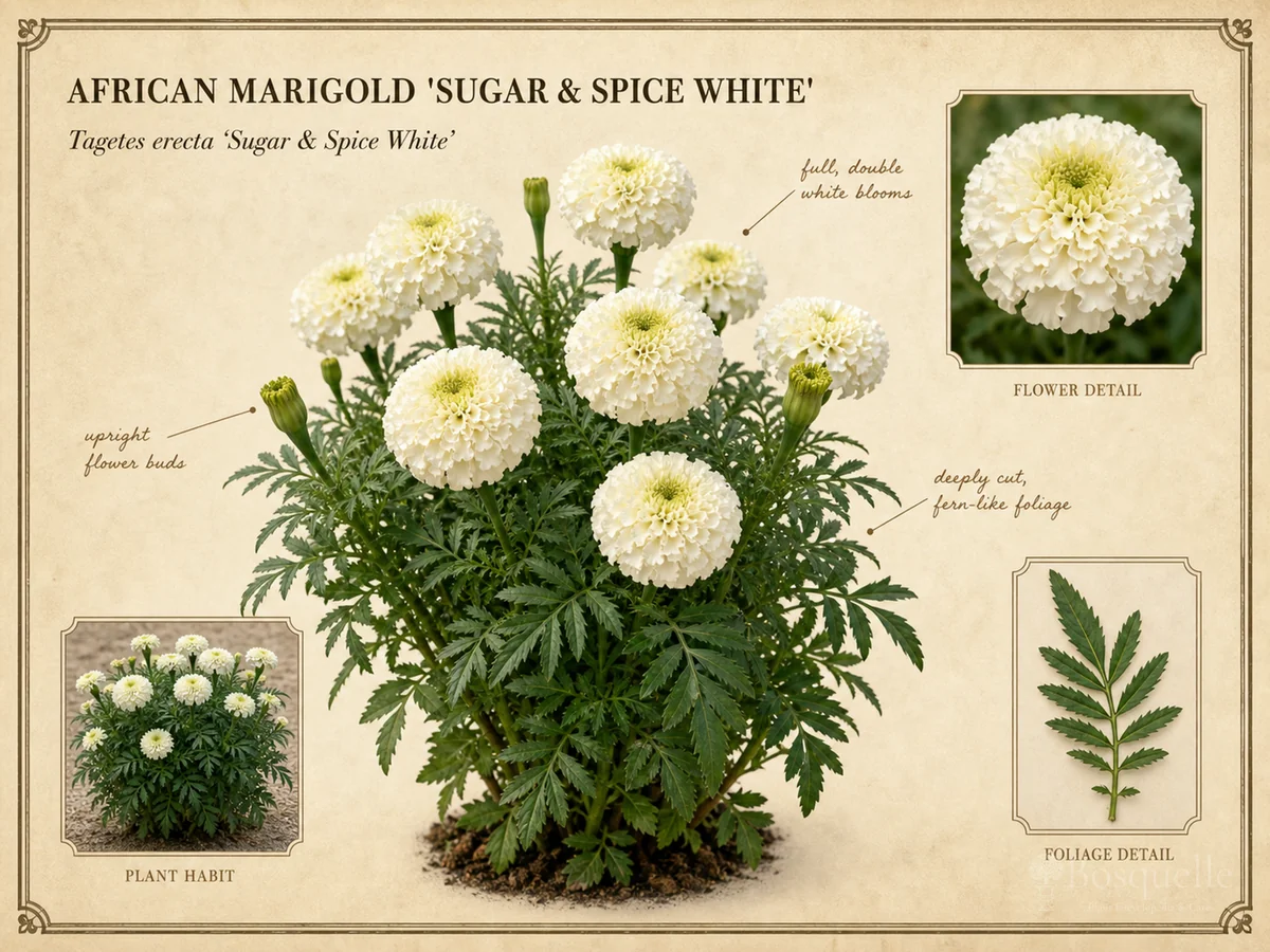 African Marigold 'Sugar & Spice White' — French vs African vs signet