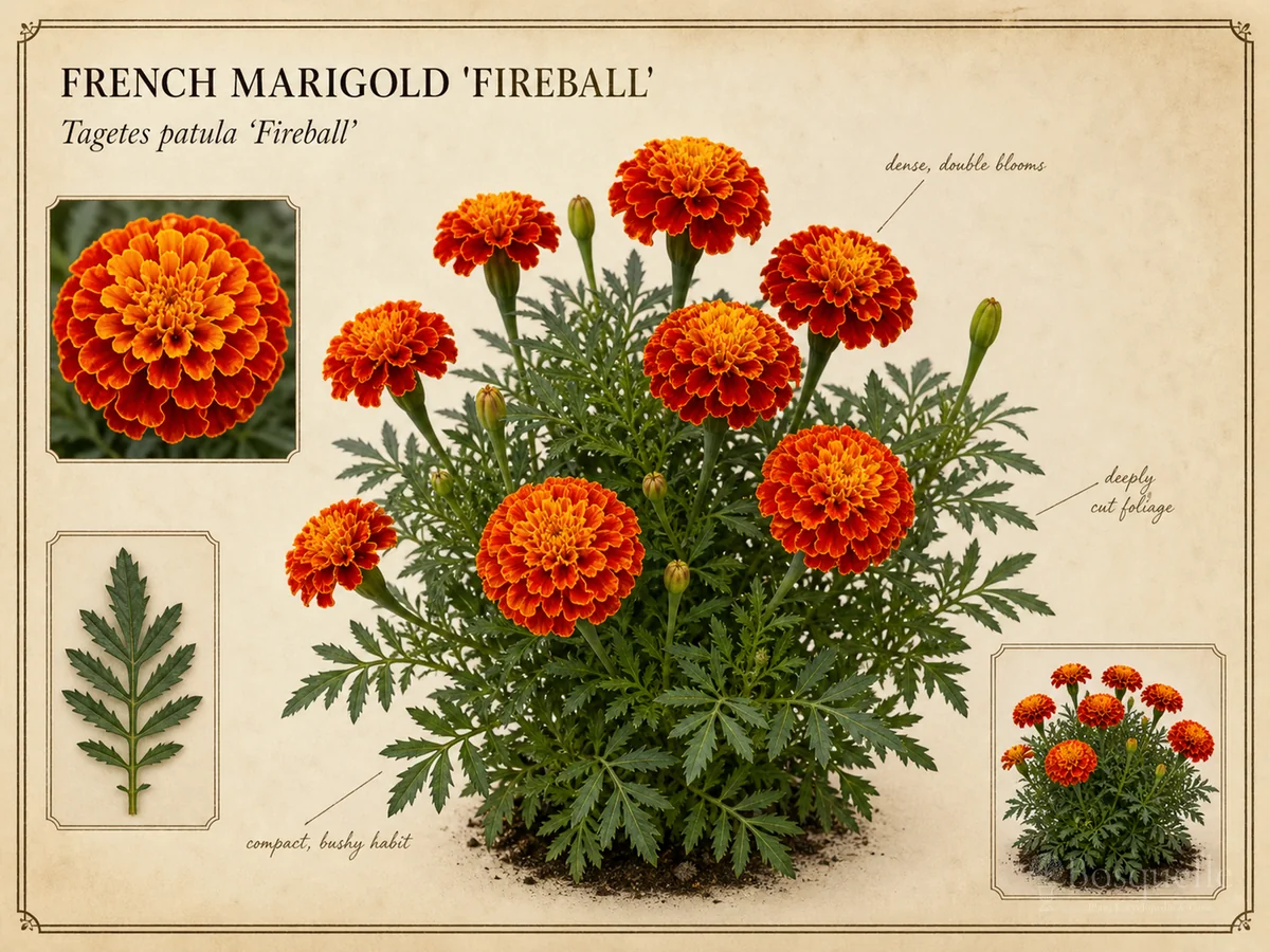 French Marigold 'Fireball' — French vs African vs signet