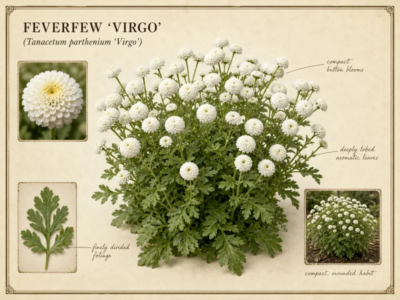 Feverfew ‘Virgo’ (Tanacetum parthenium ‘Virgo’)