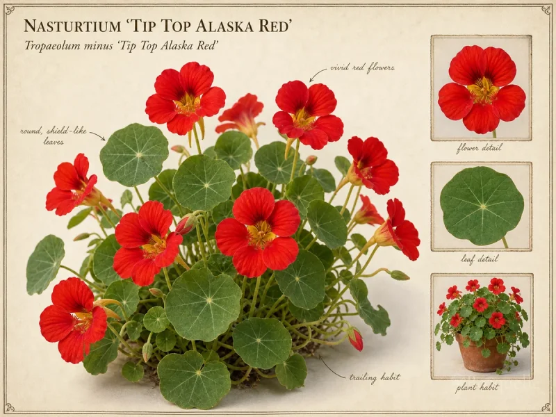 Nasturtium ‘Tip Top Alaska Red’ (Tropaeolum minus ‘Tip Top Alaska Red’)