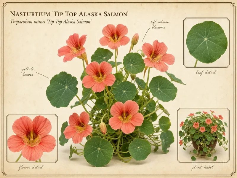 Nasturtium ‘Tip Top Alaska Salmon’ (Tropaeolum minus ‘Tip Top Alaska Salmon’)