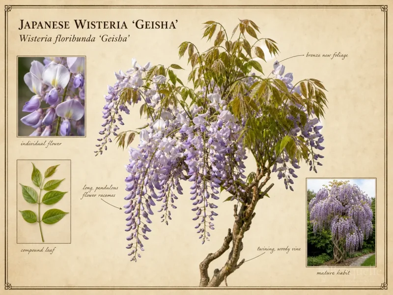 Japanese Wisteria 'Geisha' botanical diagram