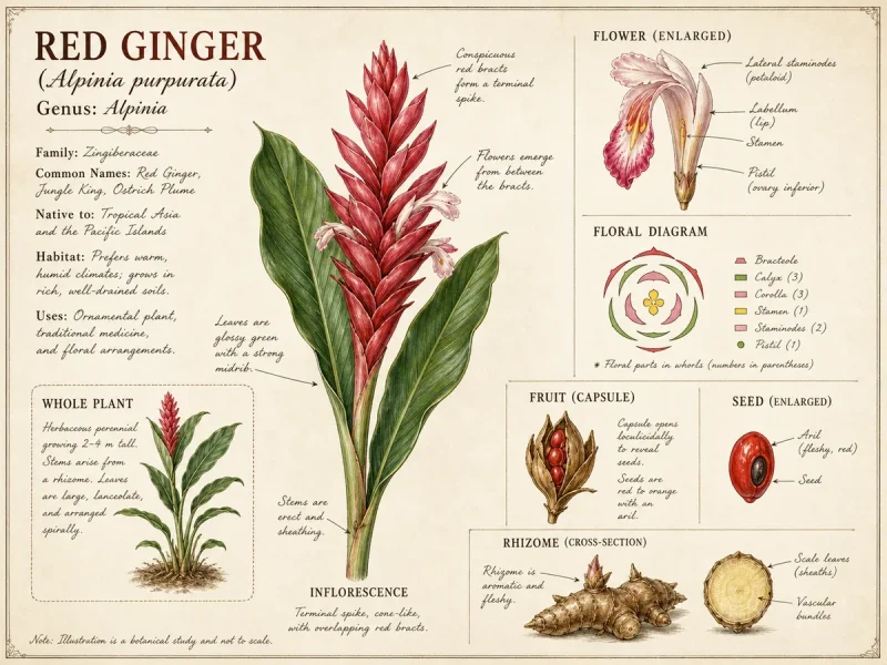 Red Ginger (Alpinia purpurata)