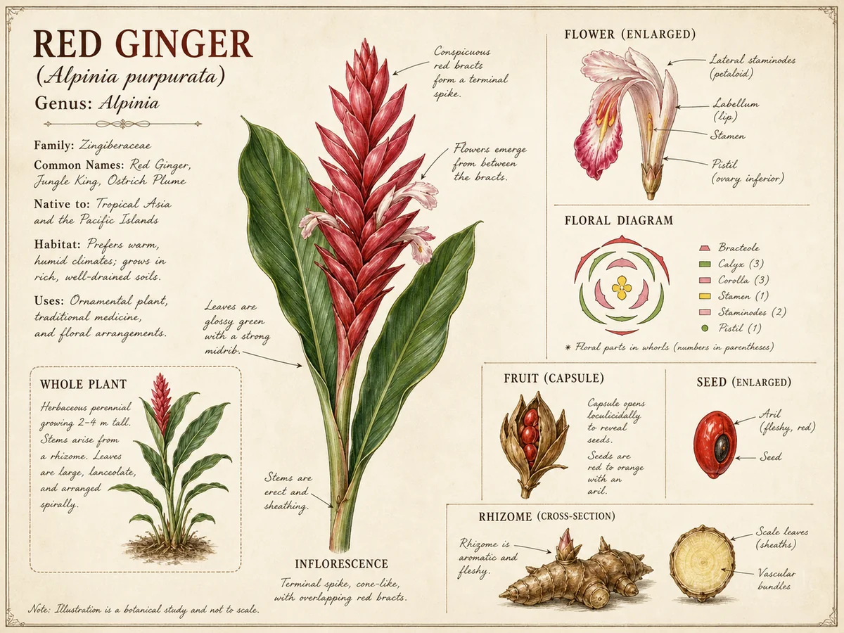 Red Ginger (Alpinia purpurata)