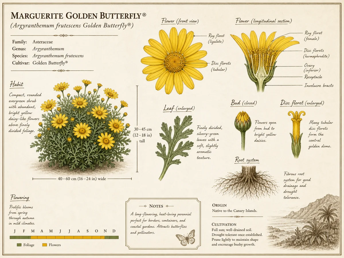 Marguerite Golden Butterfly® botanical diagram