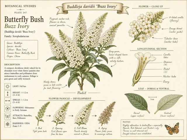 Butterfly Bush Buzz Ivory (Buddleja davidii Buzz Ivory)