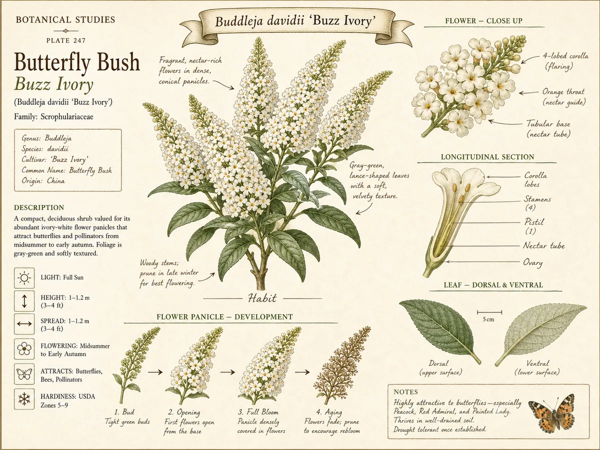 Butterfly Bush Buzz Ivory (Buddleja davidii Buzz Ivory)