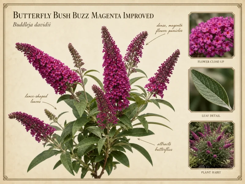 Butterfly Bush Buzz Magenta Improved (Buddleja davidii Buzz Magenta Improved)