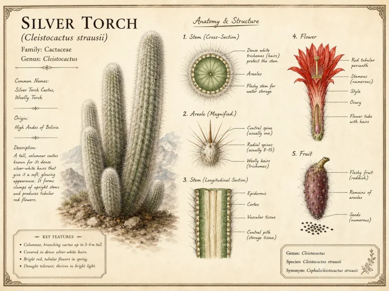 Silver Torch (Cleistocactus strausii)