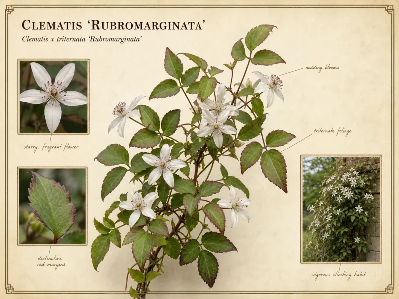 Clematis ‘Rubromarginata’ (Clematis x triternata ‘Rubromarginata’)