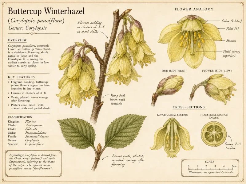 Buttercup Winterhazel botanical diagram