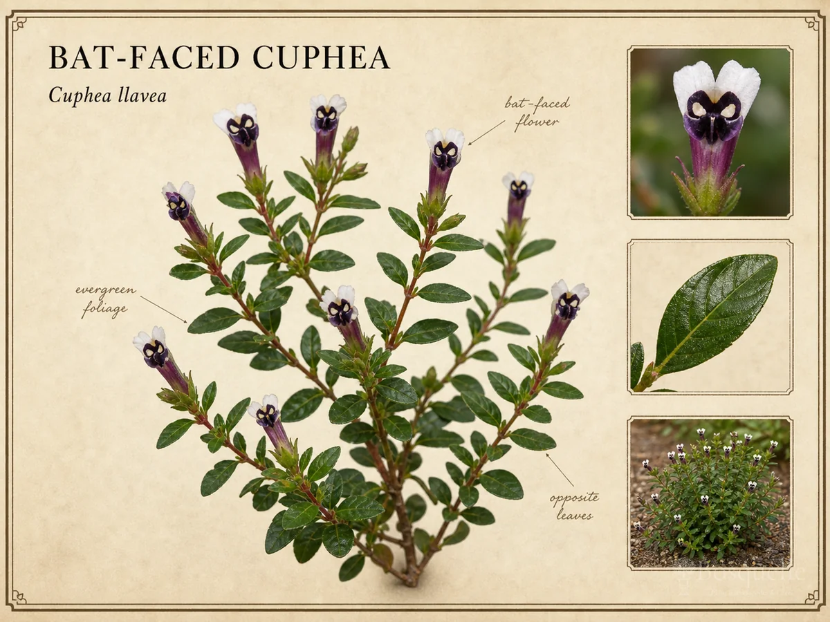 Bat-Faced Cuphea botanical diagram