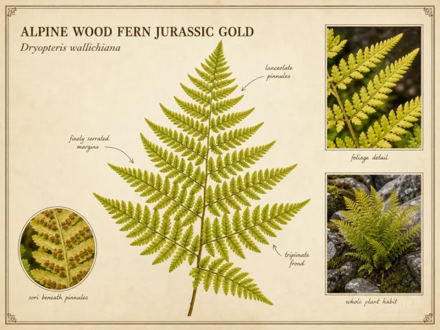 Alpine Wood Fern Jurassic Gold (Dryopteris wallichiana Jurassic Gold)