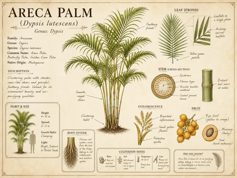 Areca Palm — Give it bright indirect light, keep the mix moist…