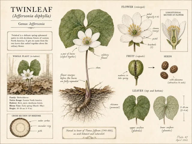 Twinleaf (Jeffersonia diphylla)