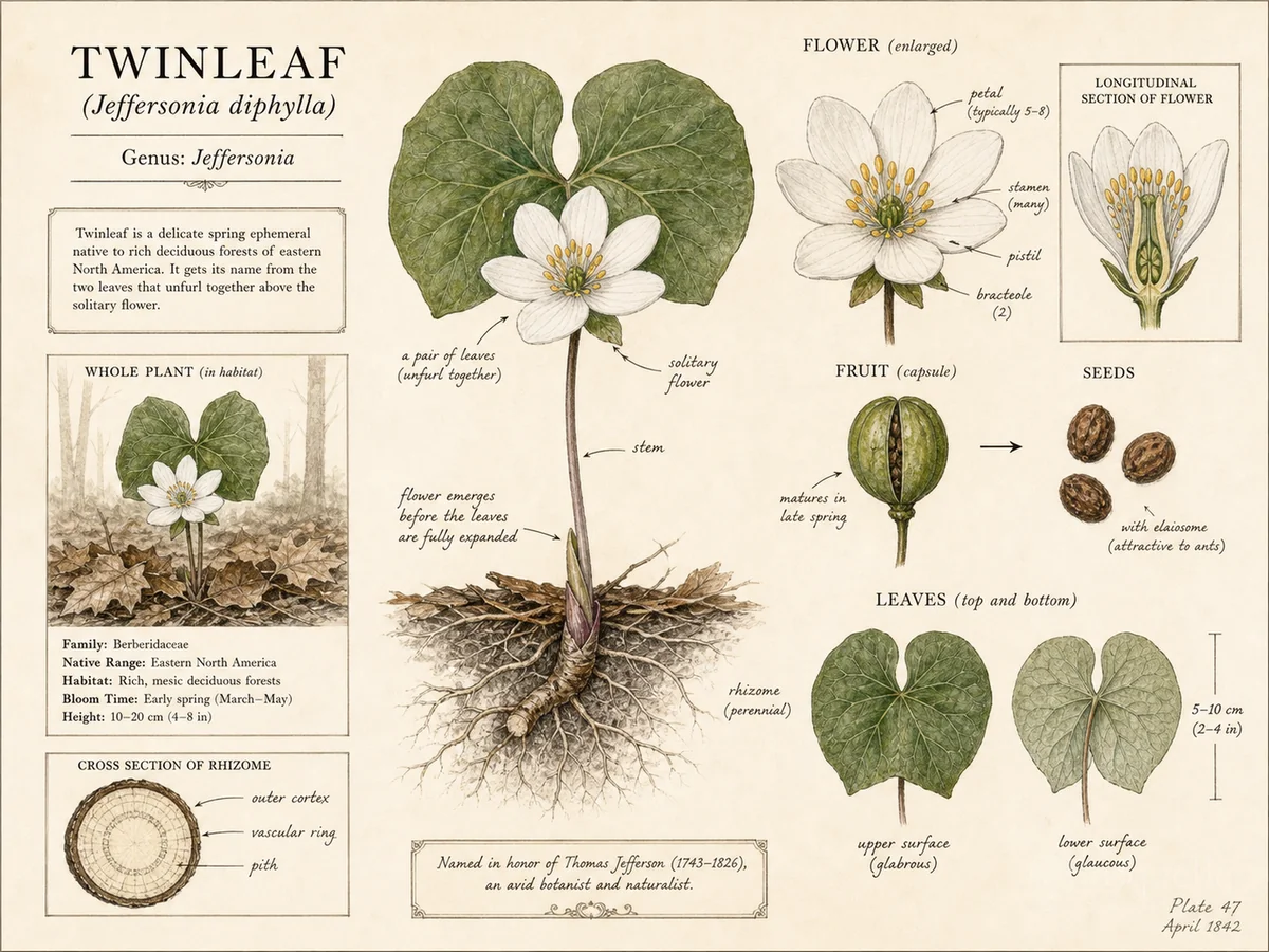 Twinleaf (Jeffersonia diphylla)